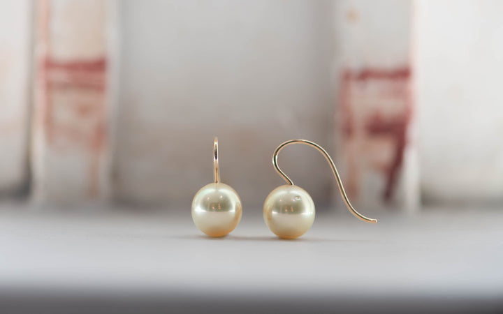 Golden South Sea Pearl Shepherd Hook Earrings  - 18K Yellow Gold