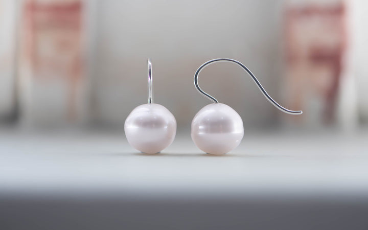 White South Sea Pearl Shepherd Hook Earrings - 18K White Gold