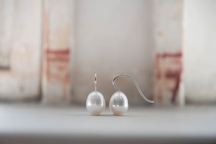 White South Sea Pearl Shepherd Hook Earrings - 18K White Gold