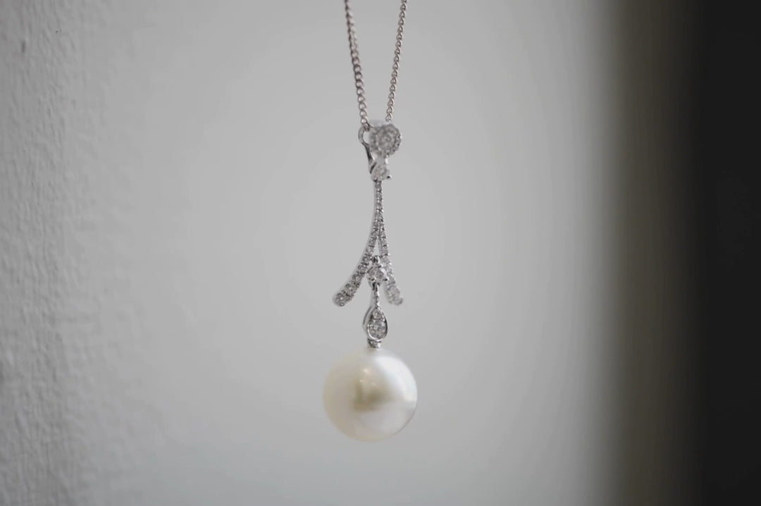 White South Sea Pearl & Diamond Pendant - 18K White Gold