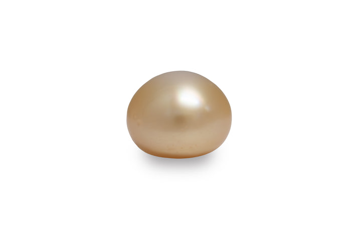 A button shaped light gold South Sea pearl is displayed on a white background.