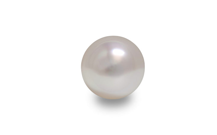 A button shape pink white South Sea pearl is displayed on a white background.