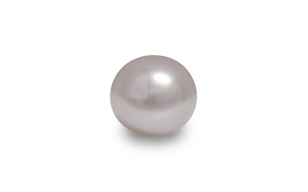 A button shaped pink white south sea pearl is displayed on a white background.