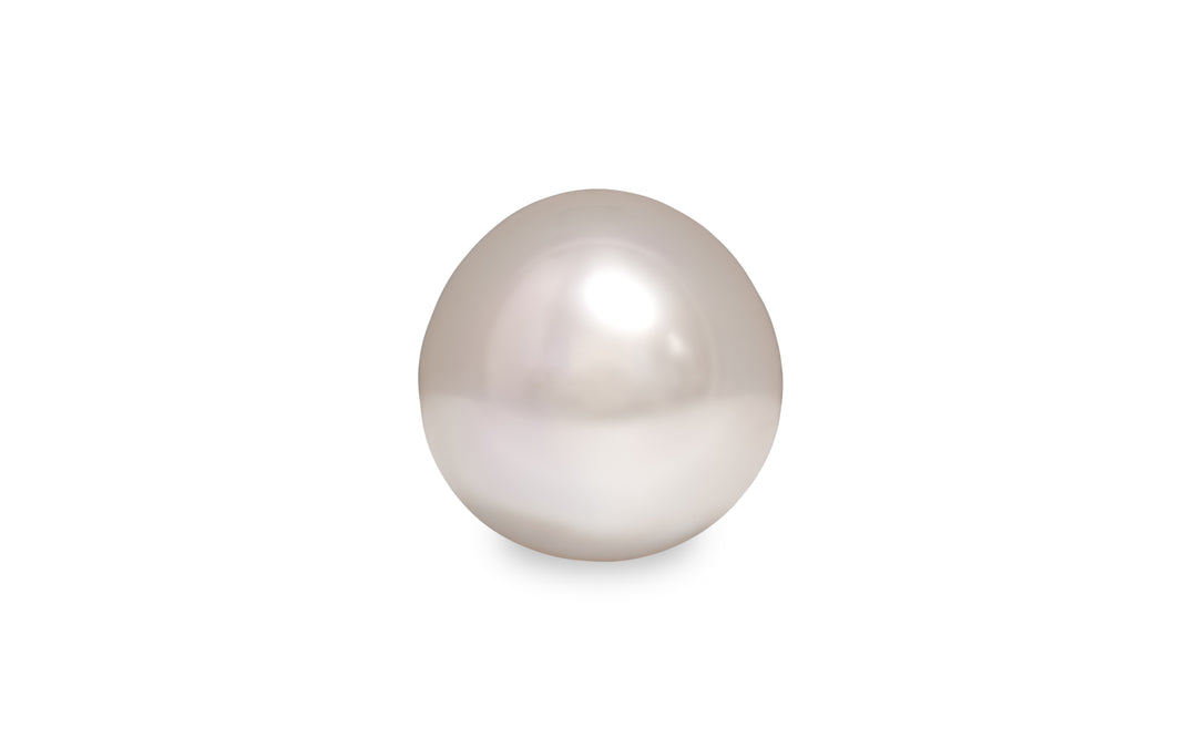 A drop shape soft pink South Sea pearl is displayed on a white background.