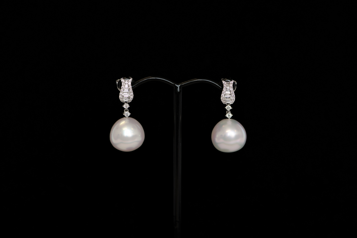 White South Sea Pearl & Diamond Drop Earrings - 18K White Gold