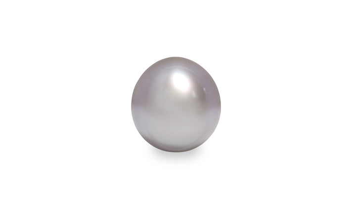 An oval shape fancy lavender South Sea pearl is displayed on a white background.