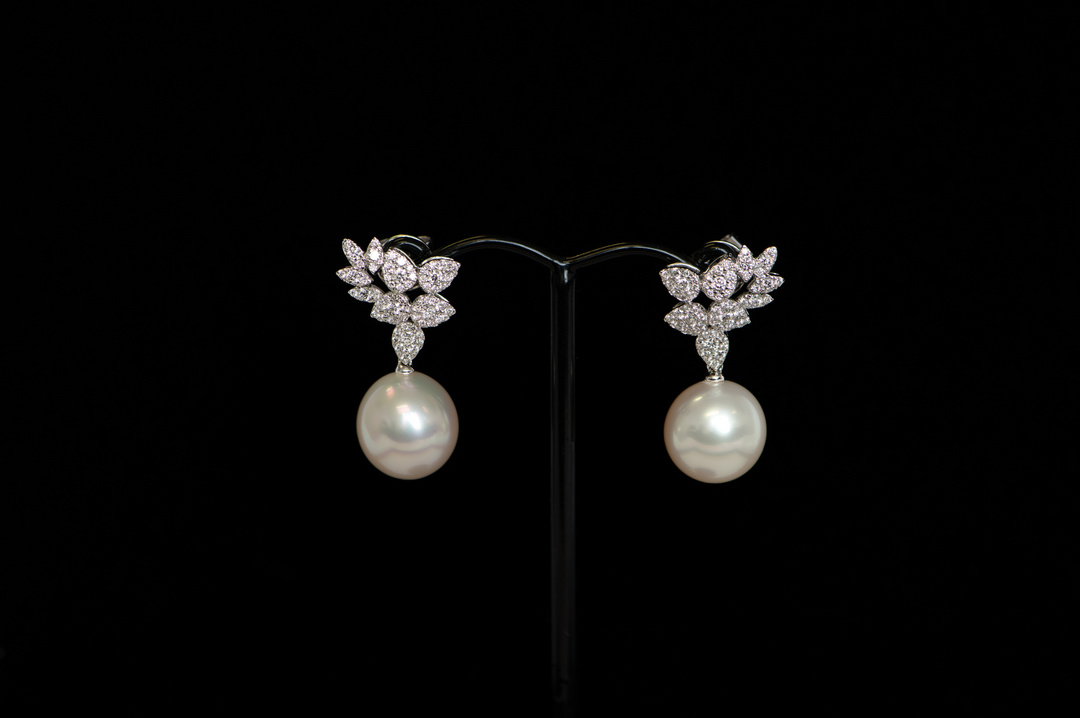 White South Sea Pearl & Diamond Drop Earrings - 18K White Gold