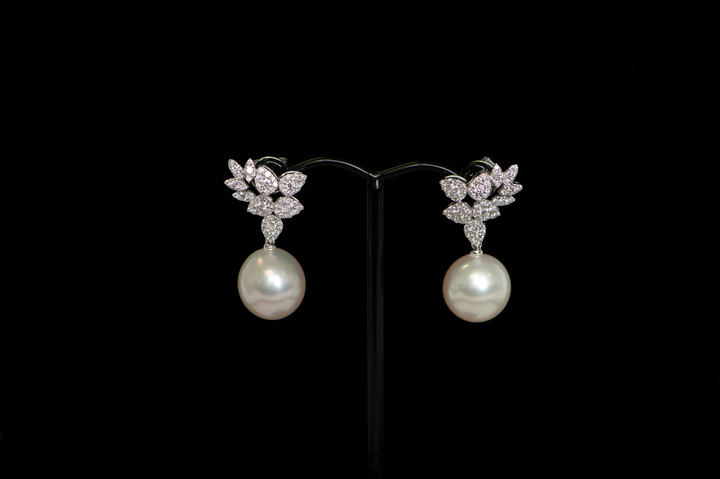 White South Sea Pearl & Diamond Drop Earrings - 18K White Gold