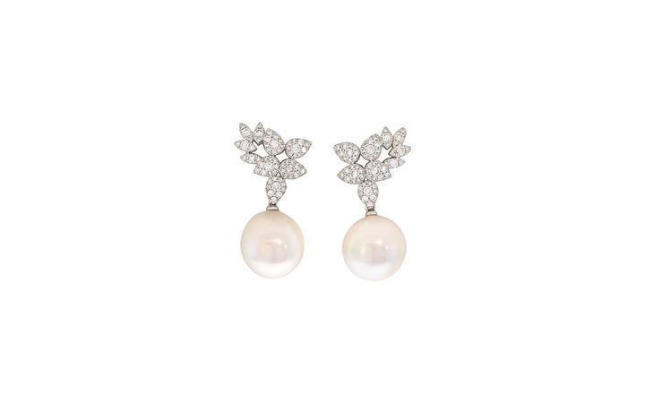 White South Sea Pearl & Diamond Drop Earrings - 18K White Gold