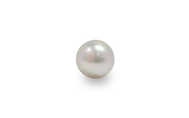 A high button shape pink white South Sea pearl is displayed on a white background.