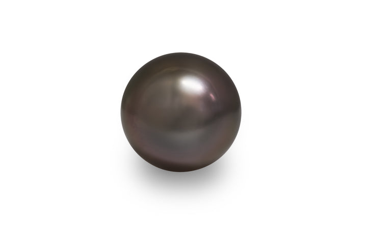 A round shape pink silver Tahitian pearl is displayed on a white background.