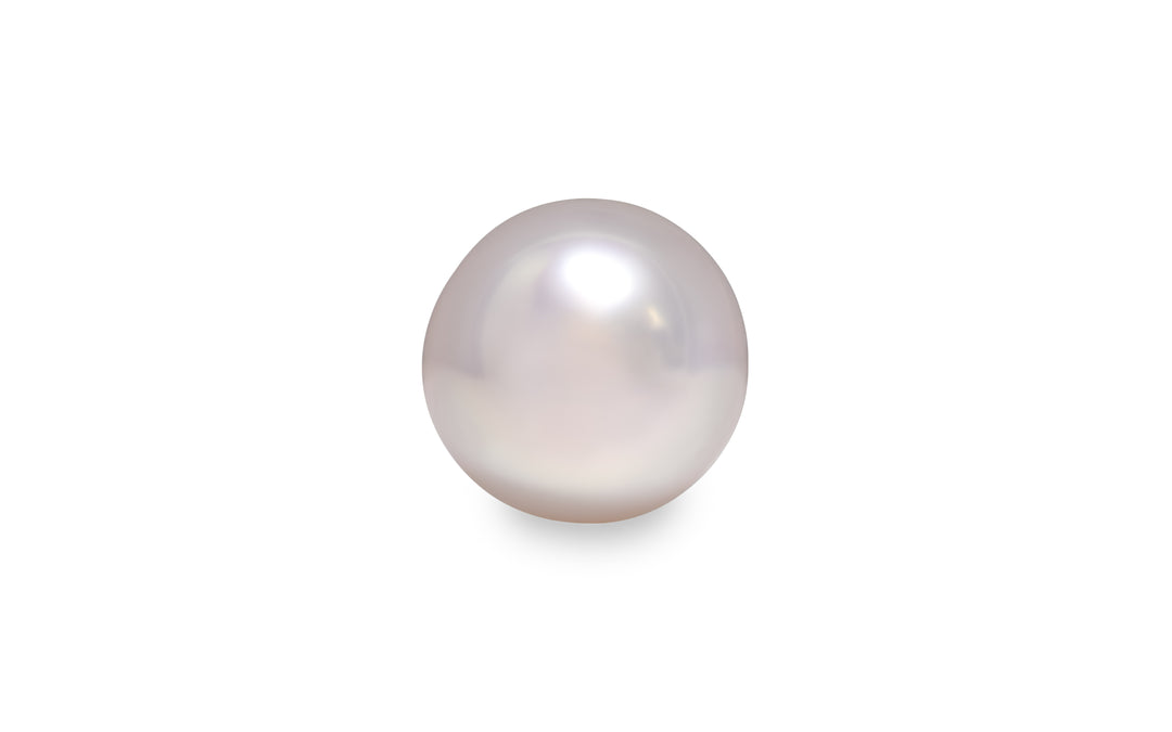 A semi round shape fancy pink South Sea pearl is displayed on a white background.