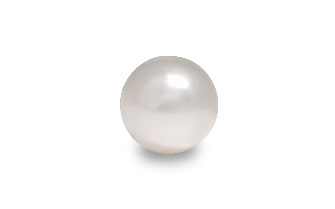 A semi round shape pink white South Sea pearl is displayed on a white background.