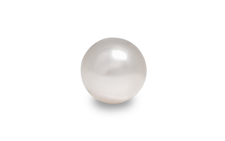 A semi round shape pink white South Sea pearl is displayed on a white background.