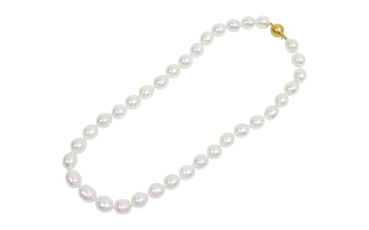 A 43cm white south sea pearl strand necklace is displayed against a white background.