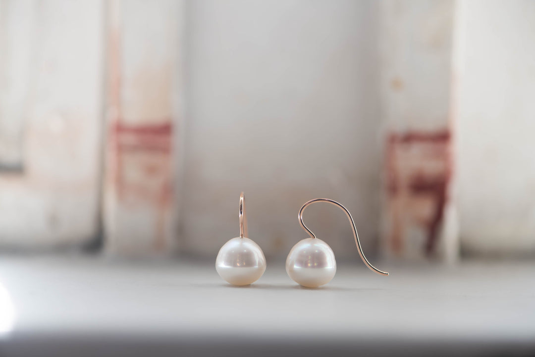 White South Sea Pearl Shepherd Hook Earrings - 18K Rose Gold
