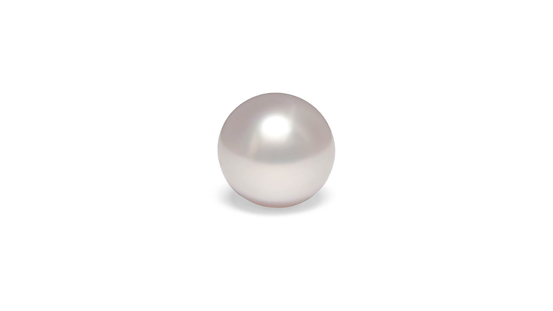 A high button shape silver pink white South Sea pearl is displayed on a white background.