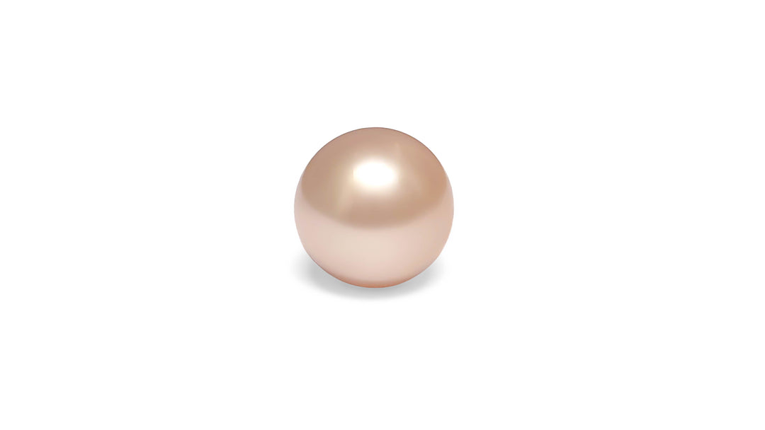 A round shape pink South Sea pearl is displayed on a white background.